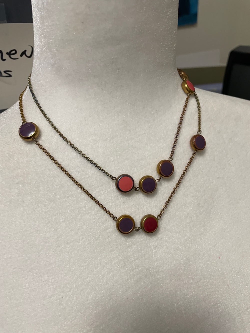 Multi-Color Disc Layered Necklace - Pink & Purple